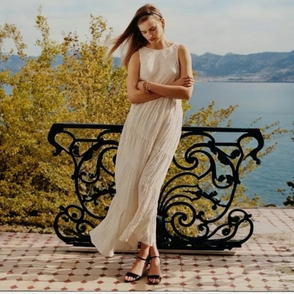 REBECCA TAYLOR Tiered Crinkle Sleeveless silhouette V Back  Maxi Dress Small NEW - Picture 2 of 13